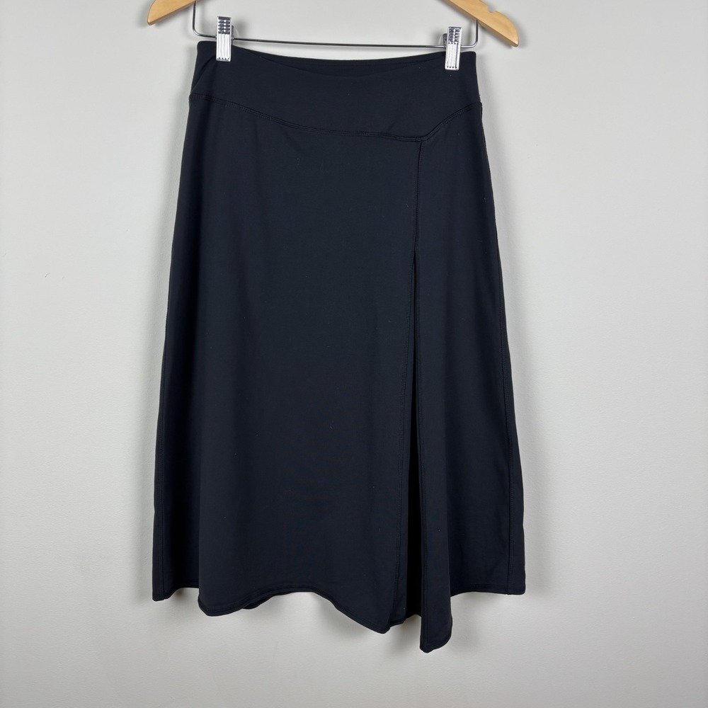 Athleta Maxi Skirt Womens S Black A-Line Side Pleat Stretch Minimalist Lagenlook